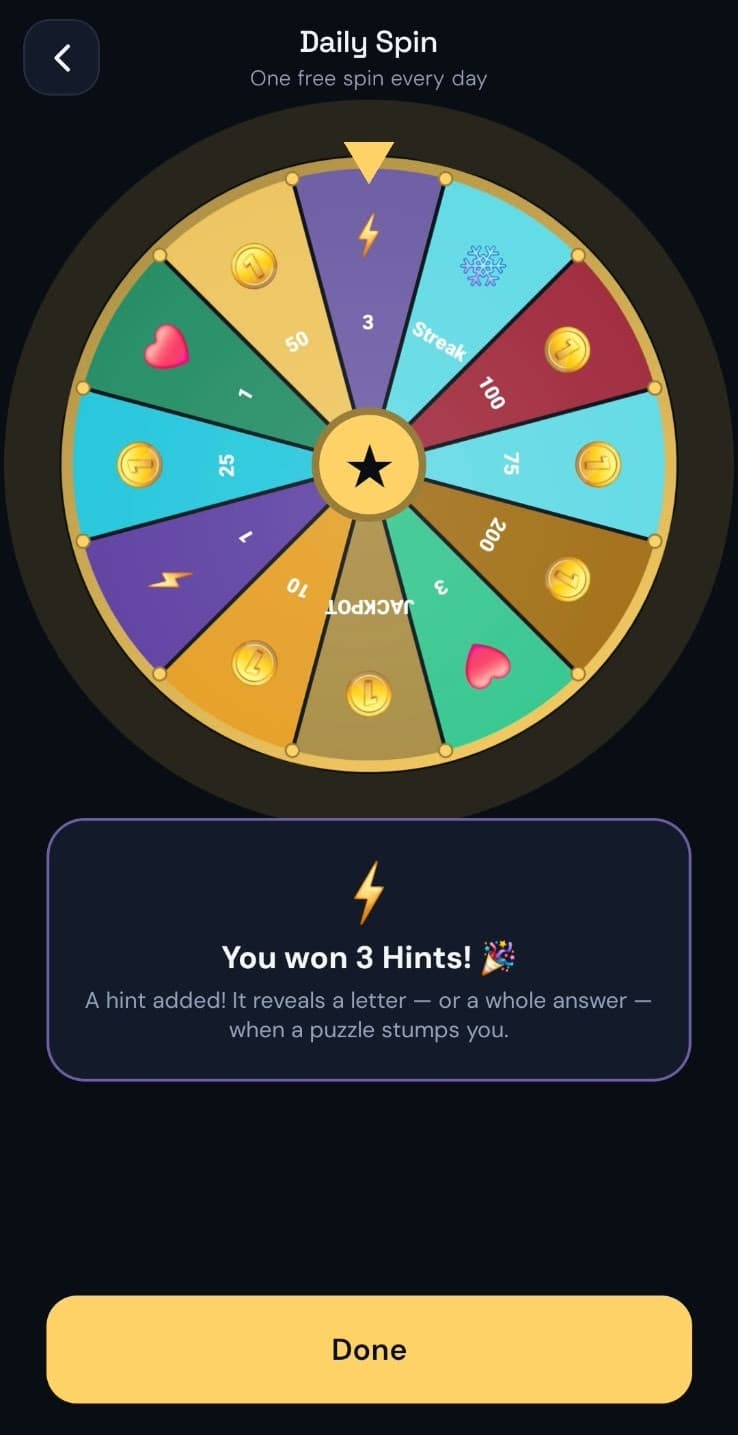 The Lexora daily spin wheel screen, offering a free daily reward.